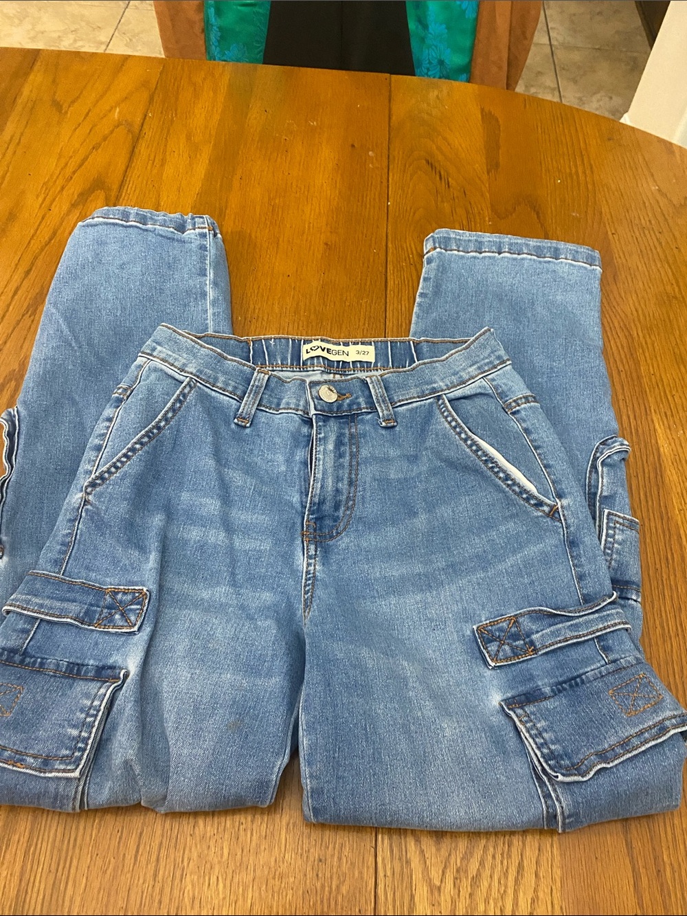 Lovegen Light Blue Cargo Boyfriend Jogger Jeans Size 3/27